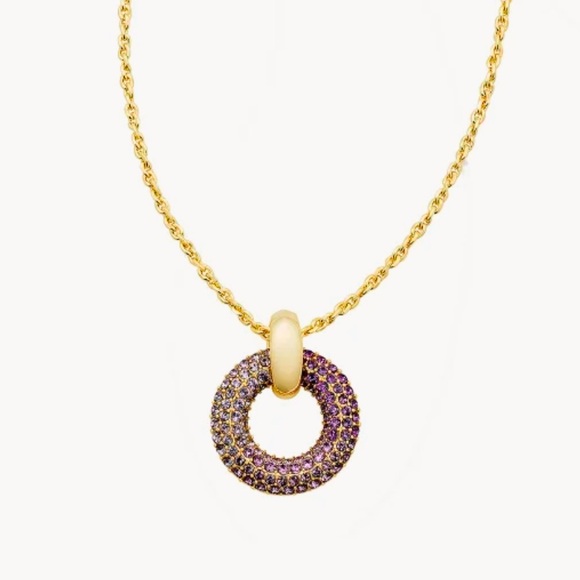 BNIB Kendra Scott Mikki Gold Pave Purple Mauve Ombré Mix Necklace and Earrings - Picture 7 of 12